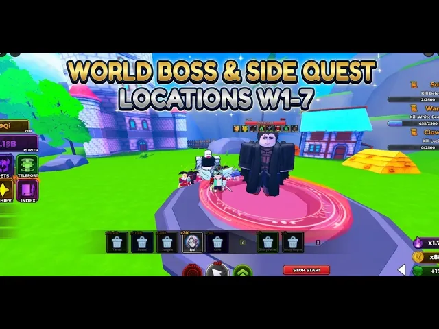 World boss and side quest locations across Anime Astral Simulator maps